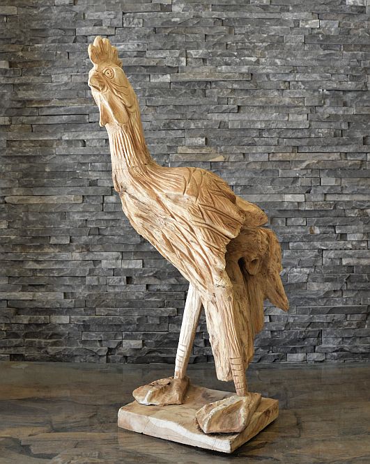 Hahnskulptur Holzkunst Holzskulptur Holzobjekt Teakholz Treibholz Tier Huhn Aufsteller Schwemmholz Holzfigure Holzdeko Treibholzdeko Kunst Statue Indonesien Ho.1887