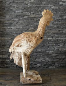 Hahnskulptur Holzkunst Holzskulptur Holzobjekt Teakholz Treibholz Tier Huhn Aufsteller Schwemmholz Holzfigure Holzdeko Treibholzdeko Kunst Statue Indonesien Ho.1887