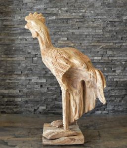 Hahnskulptur Holzkunst Holzskulptur Holzobjekt Teakholz Treibholz Tier Huhn Aufsteller Schwemmholz Holzfigure Holzdeko Treibholzdeko Kunst Statue Indonesien Ho.1887