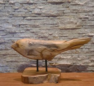 Teakholz Skulptur Holzkunst Holzfisch Holzobjekt