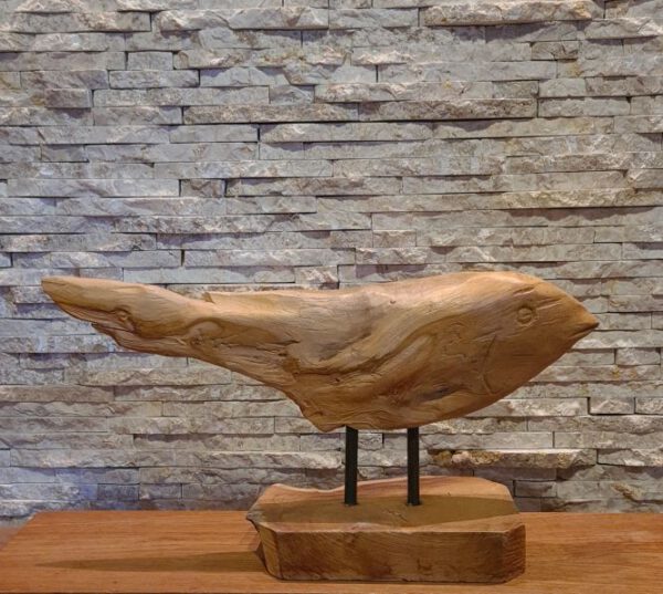 Teakholz Skulptur Holzkunst Holzfisch Holzobjekt