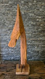 Fischskulptur Holzkunst Holzskulptur Holzobjekt Teakholz Treibholz Aufsteller Schwemmholz Holzfigure Holzdeko Treibholzdeko Kunst Statue Indonesien