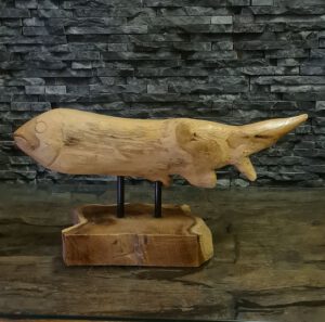 Teakholzskulptur Holzobjekt Holzkunst Fisch Teakholz Wurzel Deko Kunst Statue Aufsteller Ho.2138.