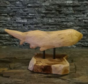 Teakholzskulptur Holzobjekt Holzkunst Fisch Teakholz Wurzel Deko Kunst Statue Aufsteller Ho.2138.