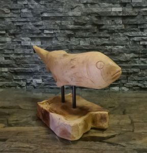 Teakholzskulptur Holzobjekt Holzkunst Fisch Teakholz Wurzel Deko Kunst Statue Aufsteller Ho.2138.