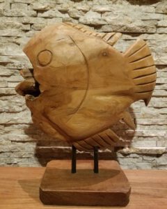 Teakholzskulptur Holzkunst Holzkunst Fisch Teakholz Wurzel Deko Statue Aufsteller Ho.2053