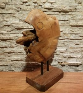 Teakholzskulptur Holzkunst Holzkunst Fisch Teakholz Wurzel Deko Statue Aufsteller Ho.2053