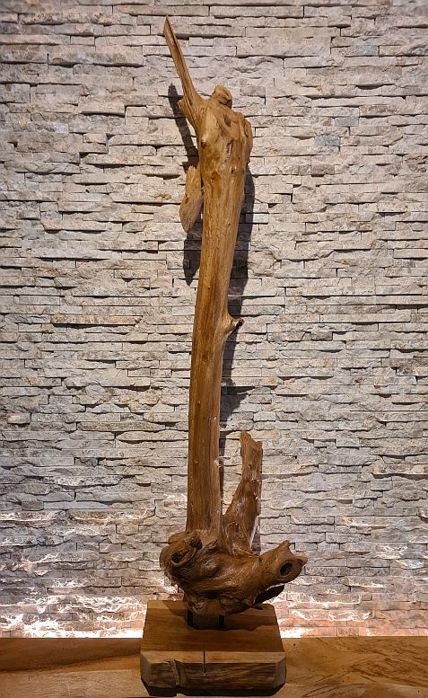 Teakholz Wurzelskulptur Schwemmholz Deko Kunst Statue Holzobjekt klar lackiert Ho.2146