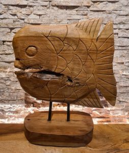 Teakholzskulptur Fisch