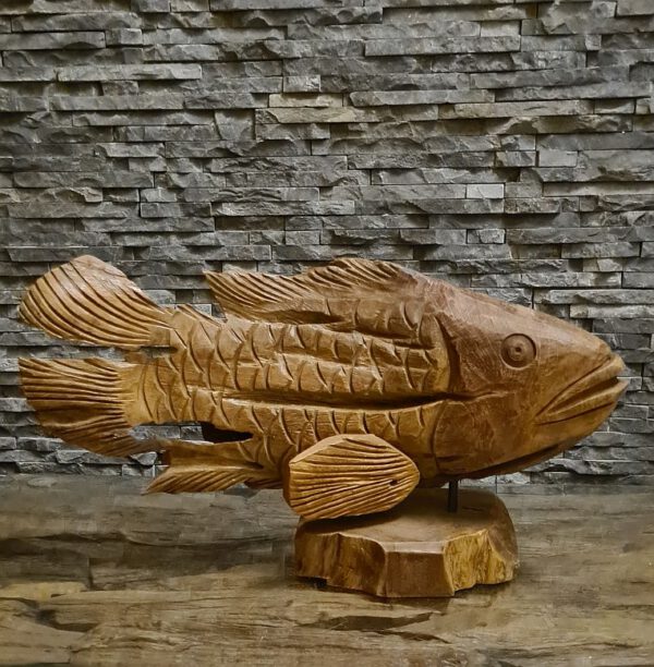 Holzobjekt Teakholzskulptur Holzfisch Wurzeldeko