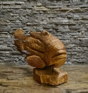 Holzobjekt Teakholzskulptur Holzfisch Wurzeldeko